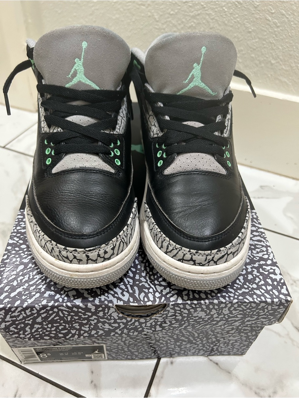 Jordan Retro 3 Black Grey Mint Elephant Print Sneakers